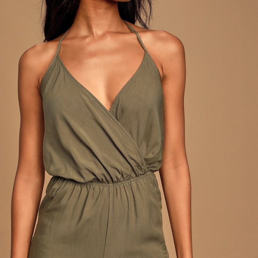 Lulus Olive Green Halter Jumpsuit